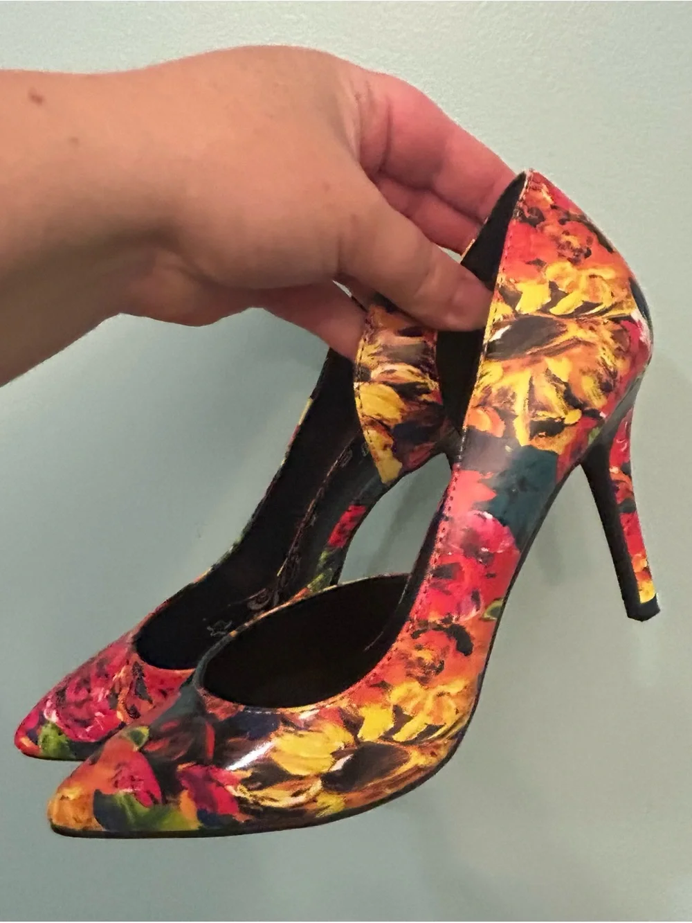 Y2K Brash Womens Karah D'orsay Shoes Yellow Floral Pointed Toe Slim Heels SZ 6.5